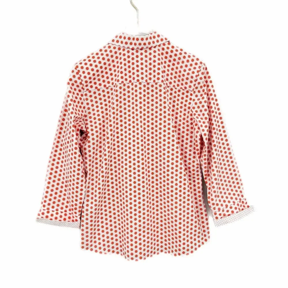 Foxcroft White Orange Citrus Structured Collared Button Up Preppy Blouse Top